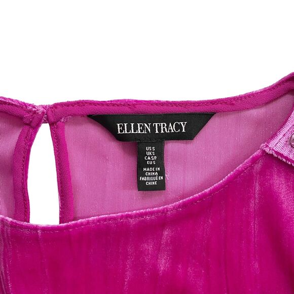 Ellen Tracy Shirt Womens Small Blouse Pink Velour/Velvet Flutter Sleeve Studded - Picture 6 of 10